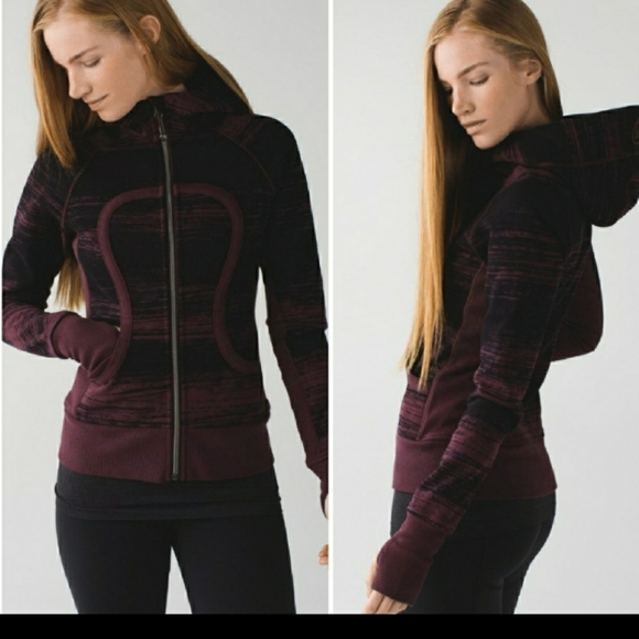 lululemon athletica Sweaters - Lululemon Scuba hoodie Righteous Stripe Bordeaux Drama
